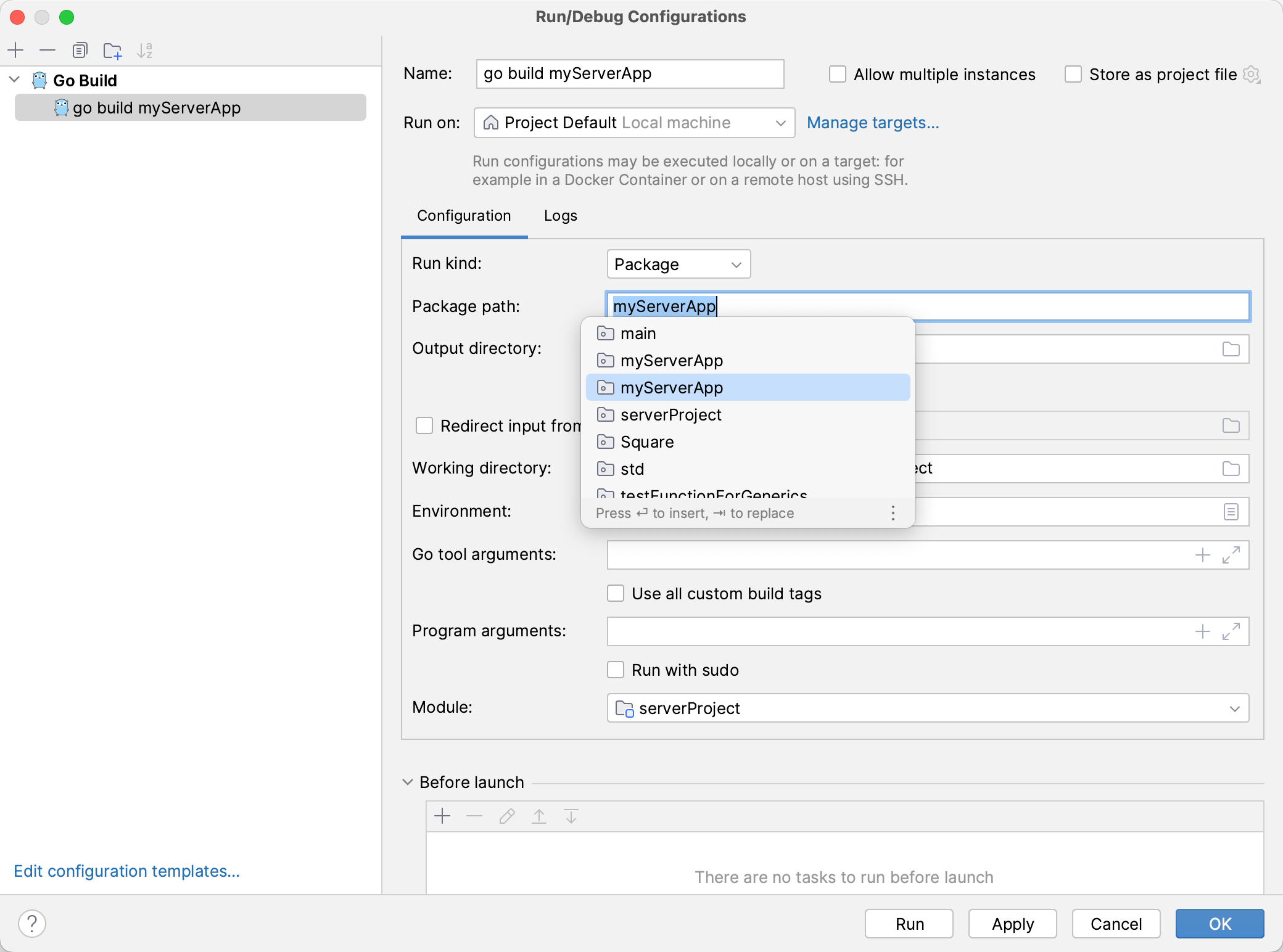 Autocompletion for the Package path field