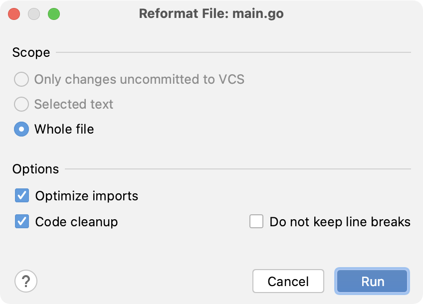 Reformat file dialog