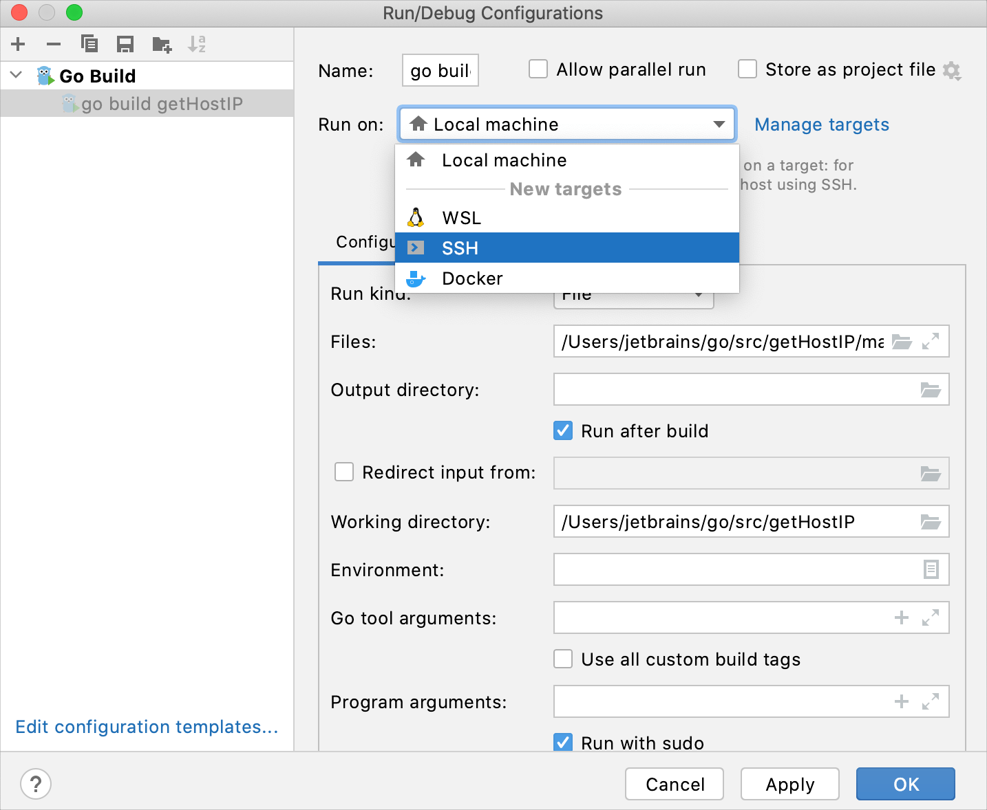 Create a run/debug configuration