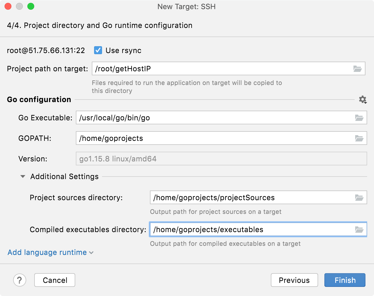 Go Run Targets Ssh Runtime