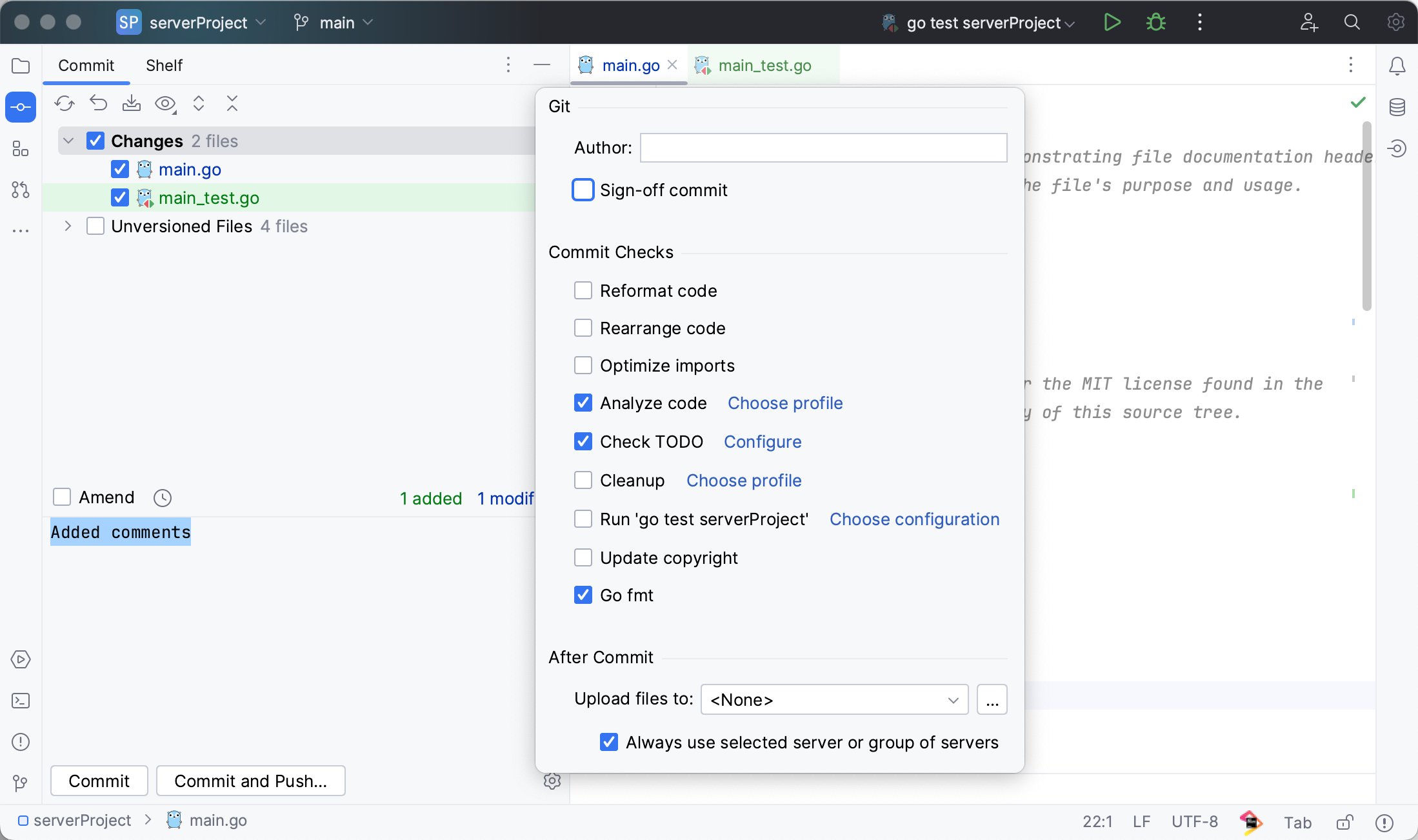 Pre-commit checks menu