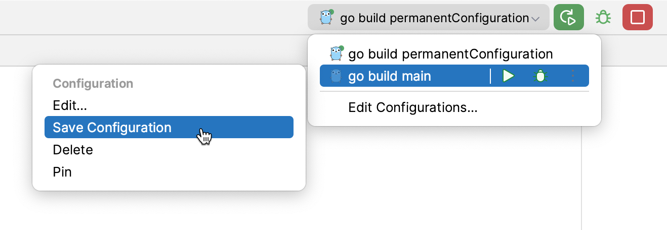 Save a temporary run configuration