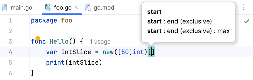 show parameter information for slice expressions