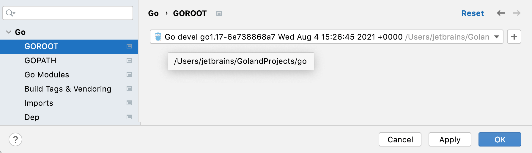 Step 3. Set the root directory of the cloned Go project as the Go SDK for the project