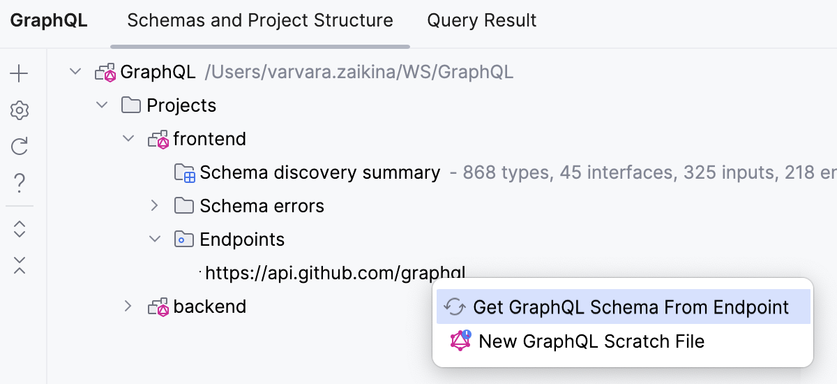 Run a query from the GraphQL tool window