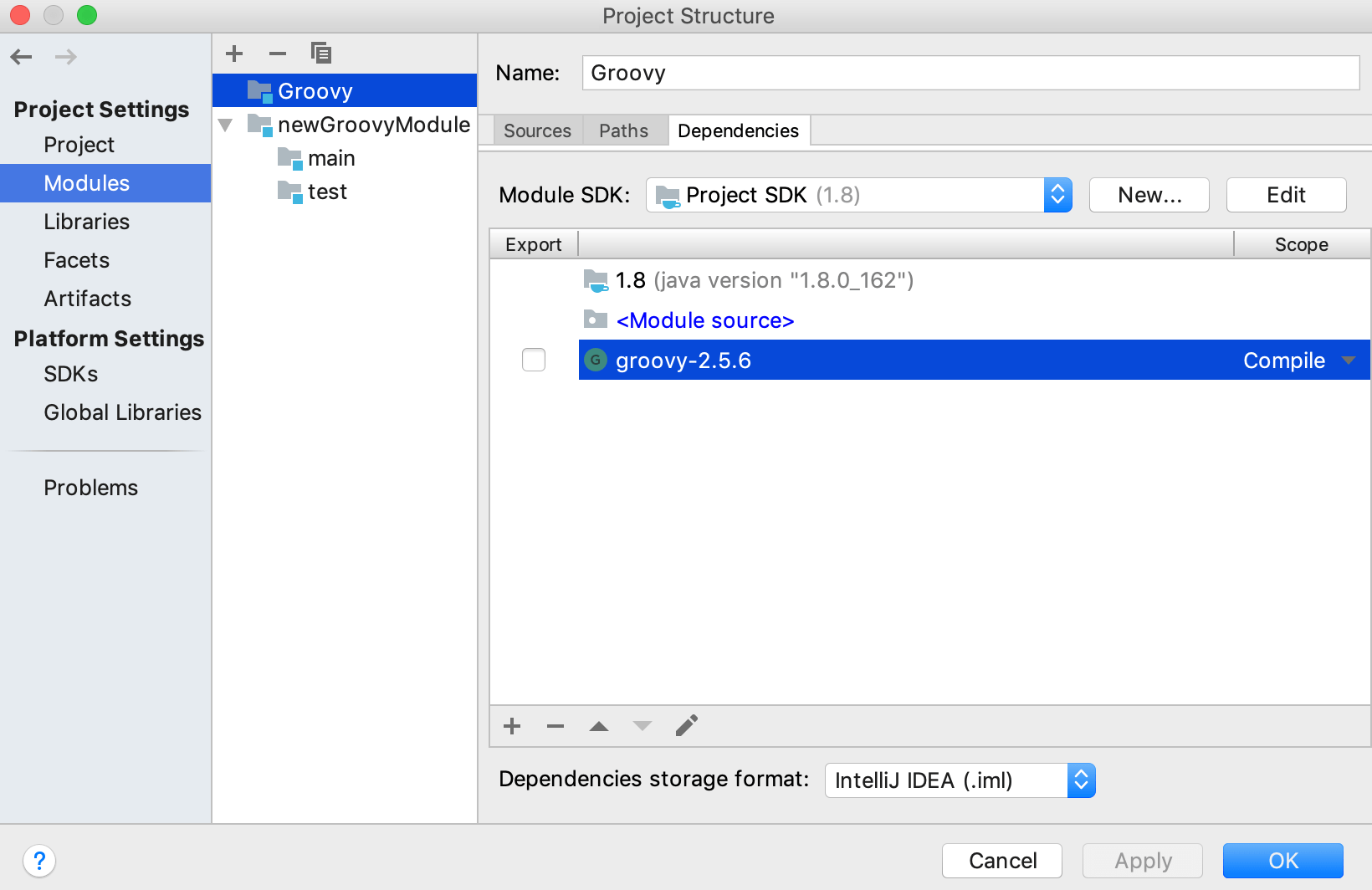 Project Structure dialog / Module page