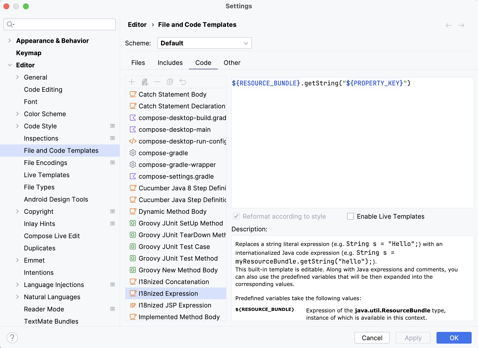 Edit I18nized Expression template