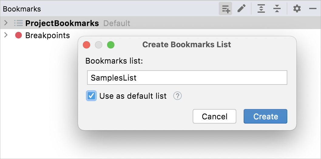 Creating new bookmark list