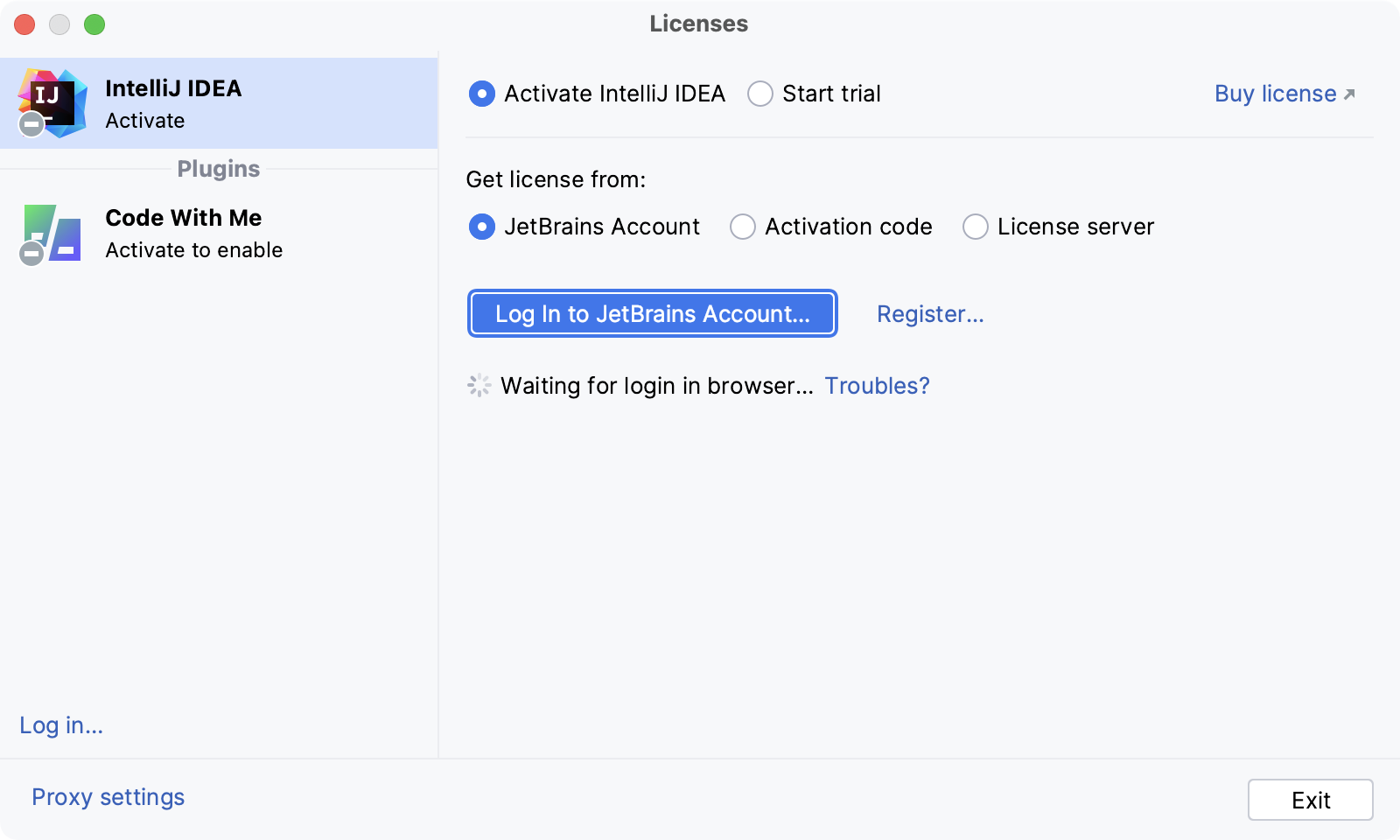 Activate IntelliJ IDEA license with a JB Account
