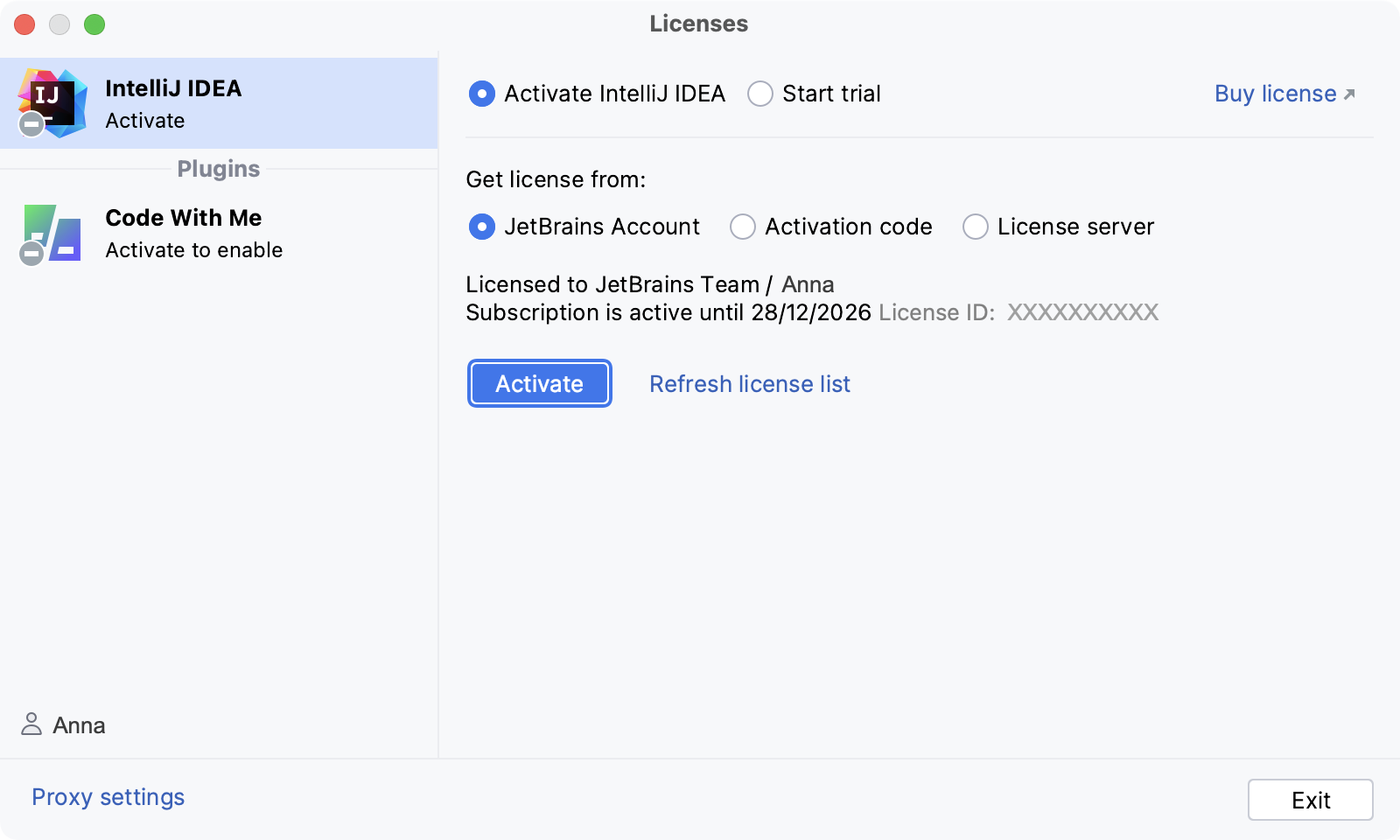 Activate IntelliJ IDEA license with a JetBrains Account