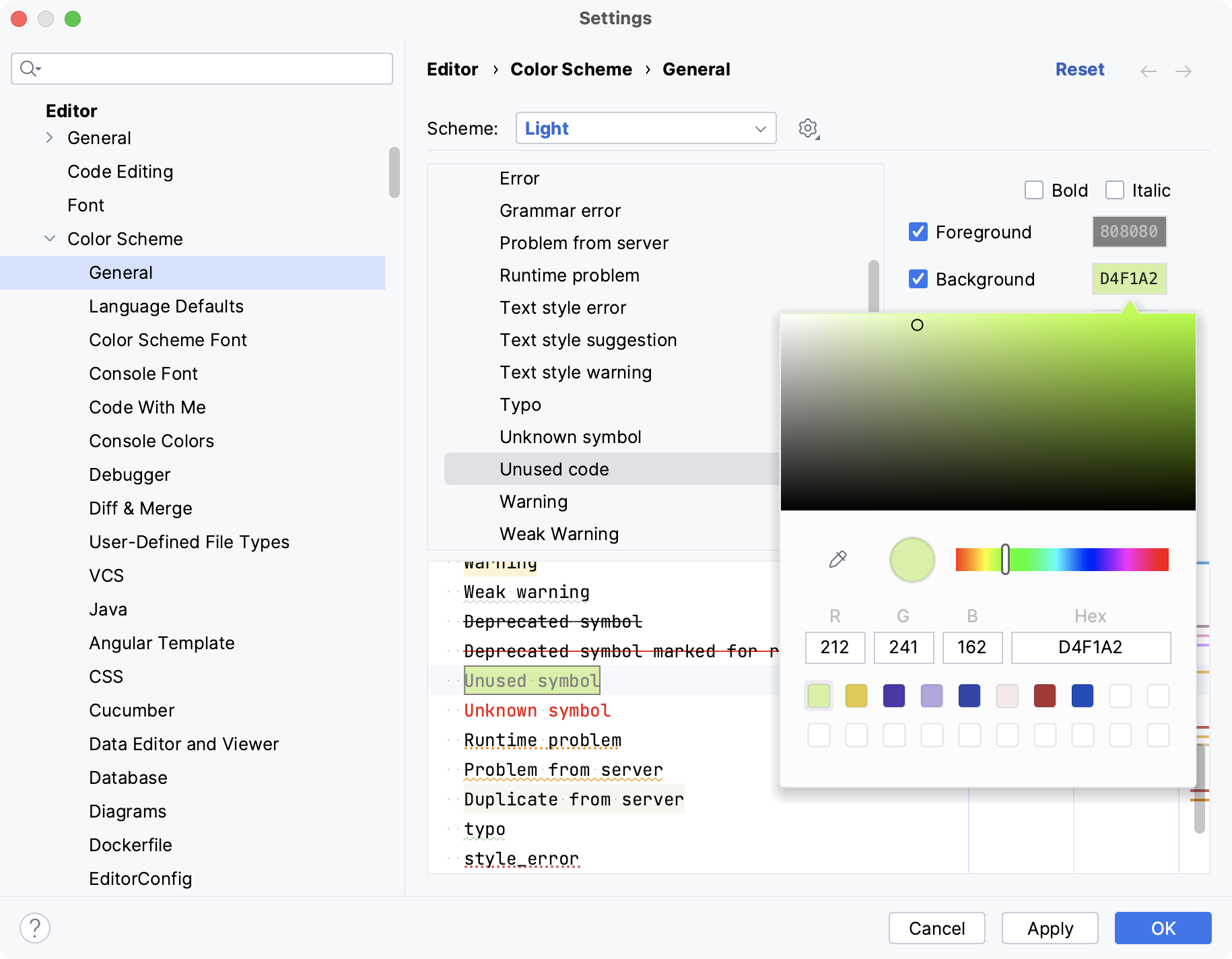 Changing the unused code highlighting color