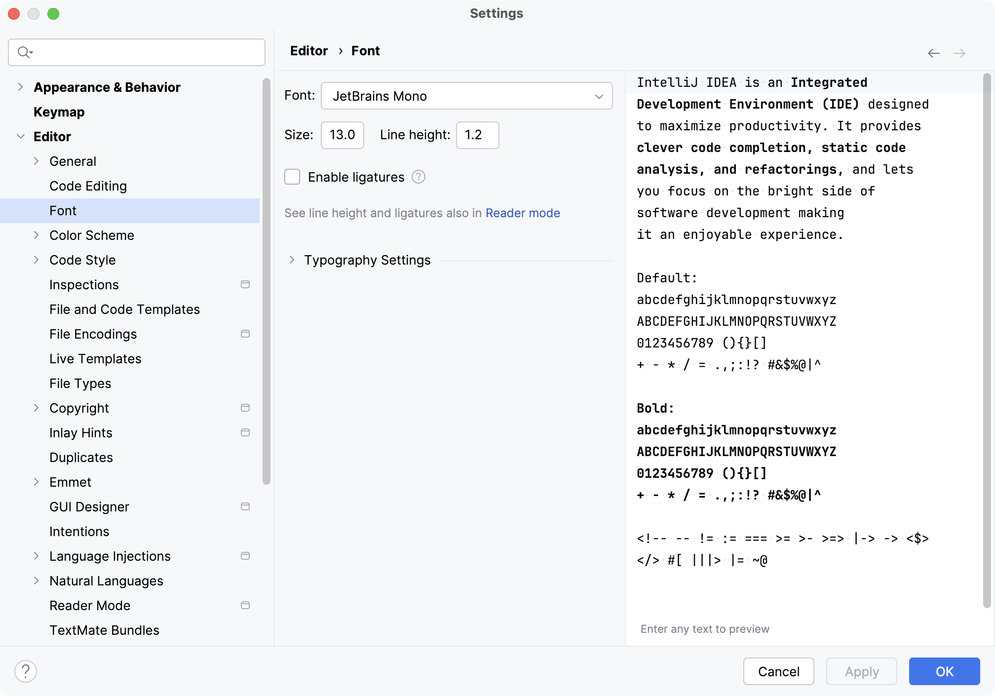 Font settings  IntelliJ IDEA Documentation