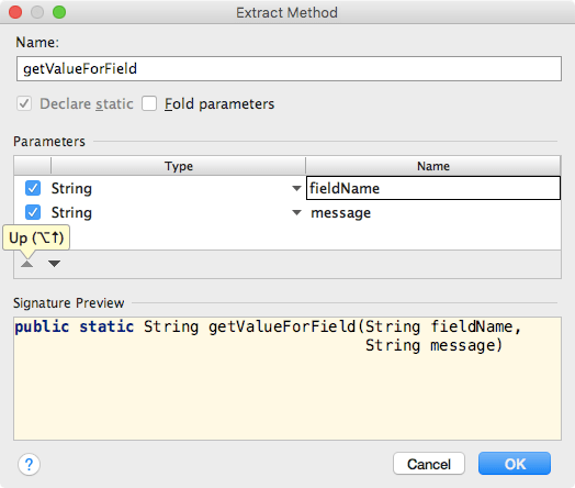Final settings in extract method dialog