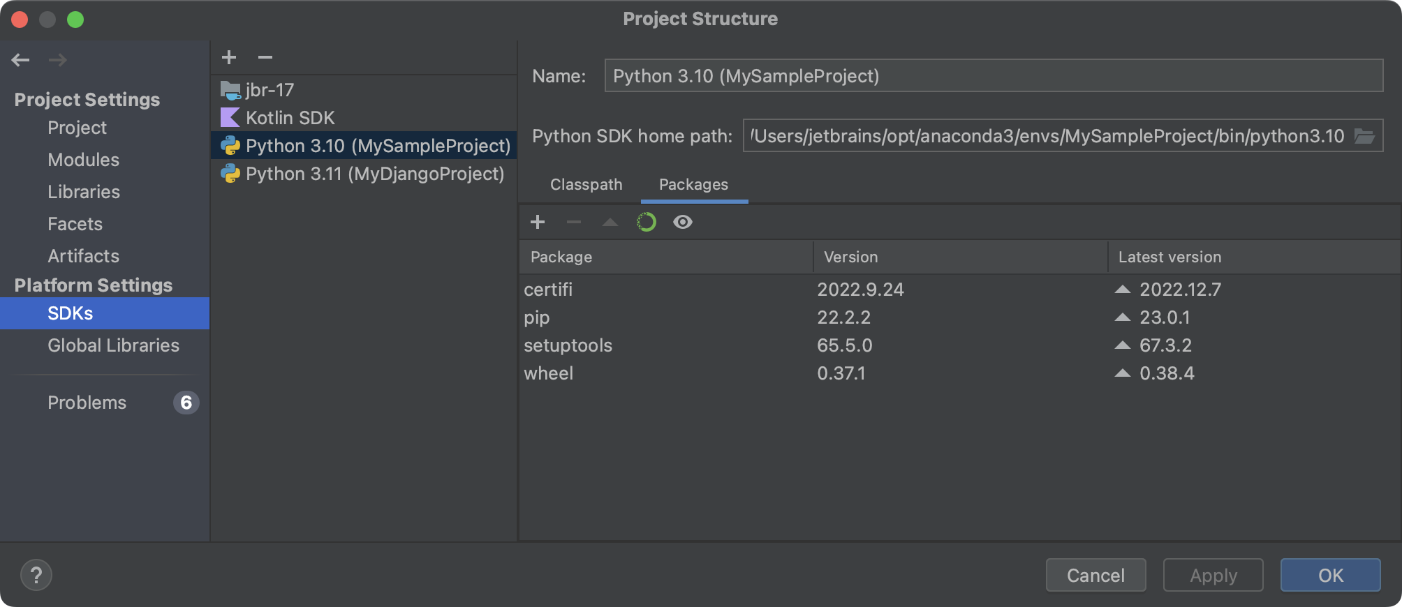 Show available Python SDKs