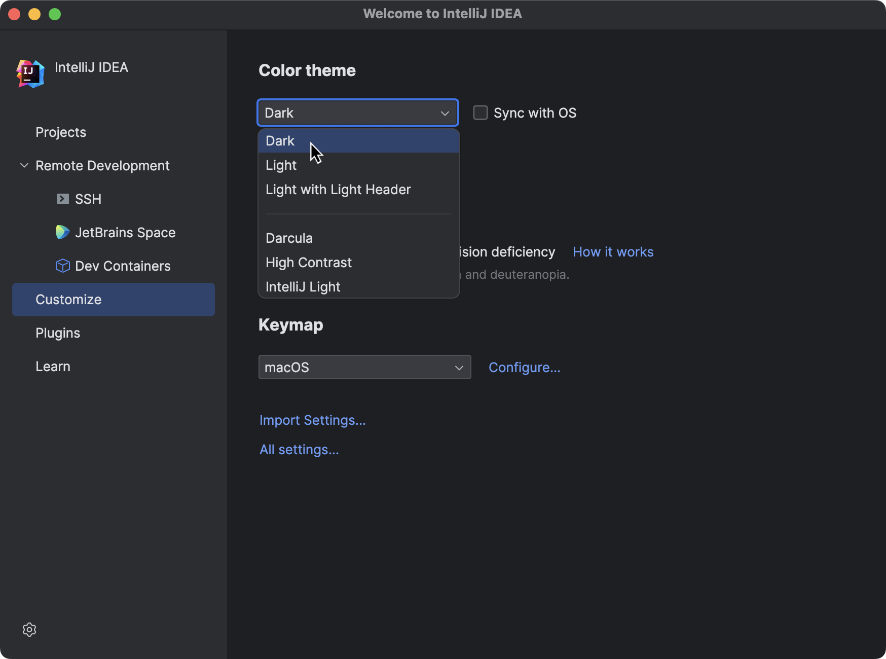 Select the UI theme