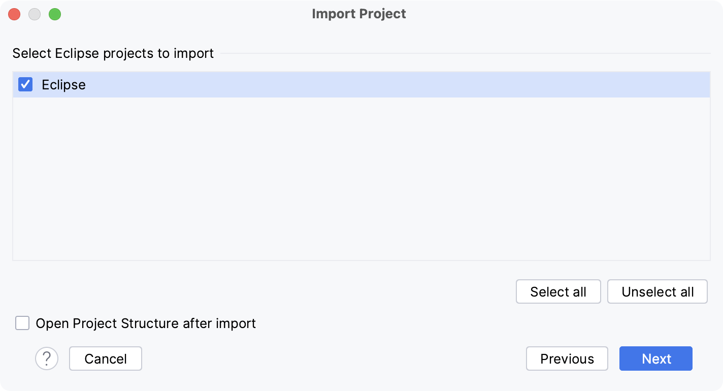 Importing a project from Eclipse