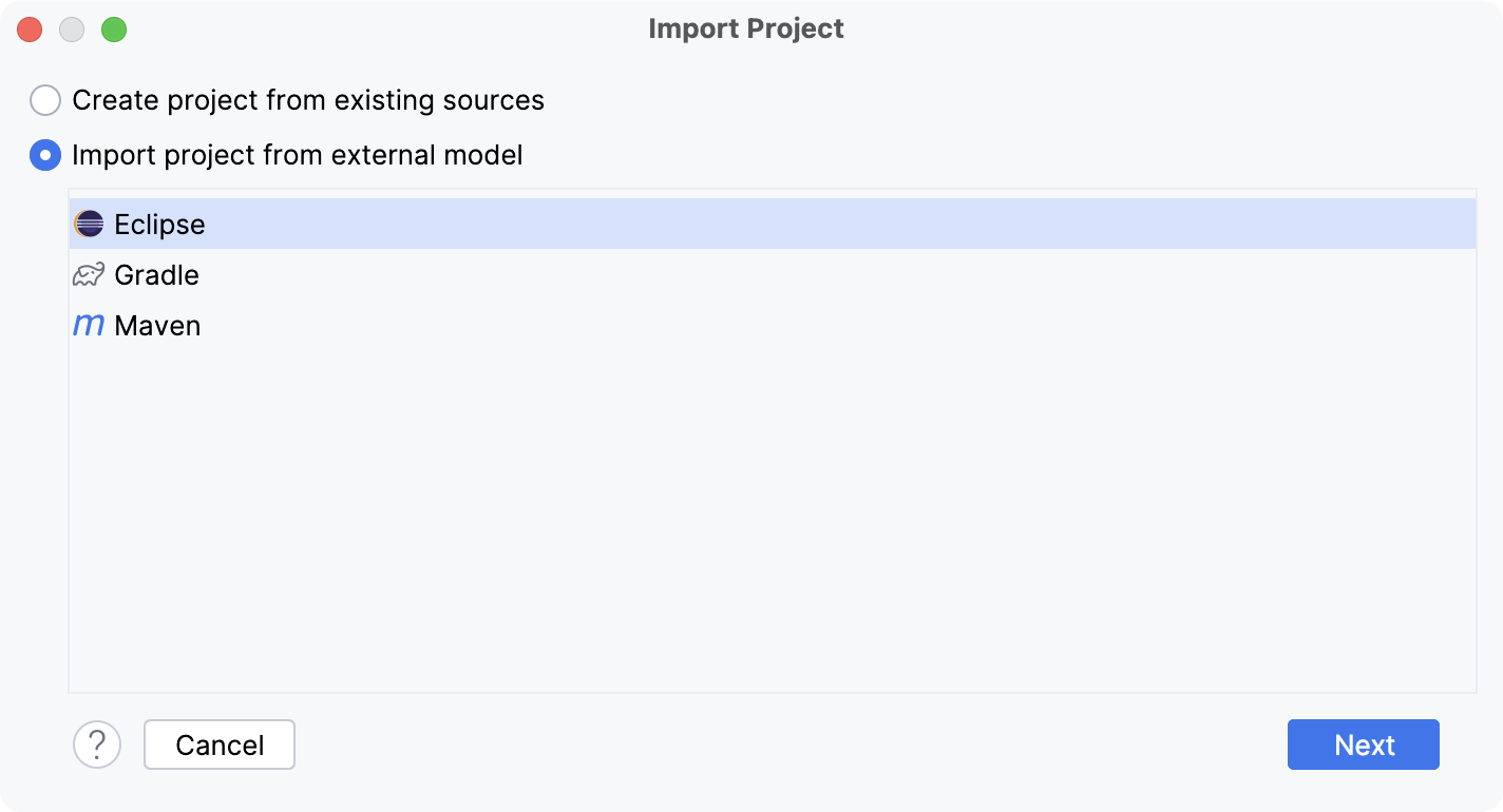 Importing a project from an external model