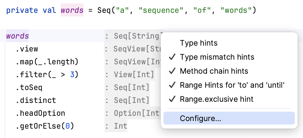 Inlay hints context menu