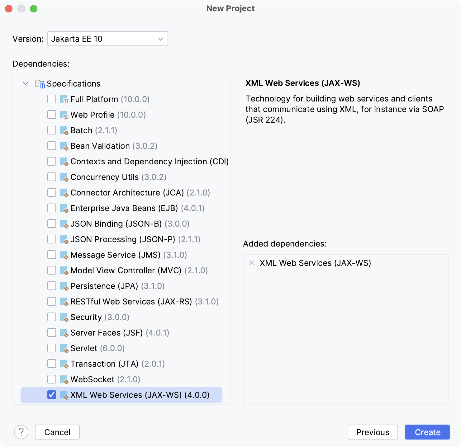 Add Web Services dependency to new project