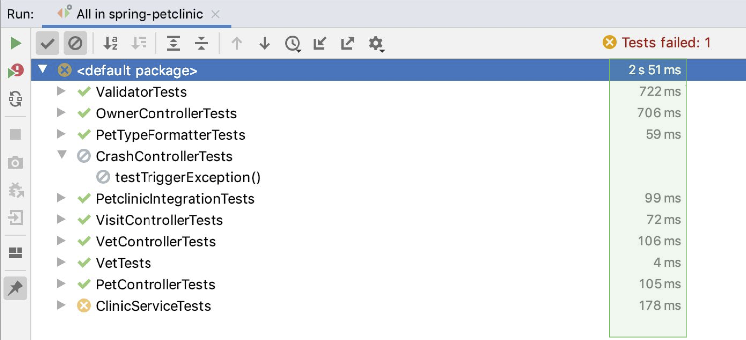 Test statistics shown on the Test Runner Tab