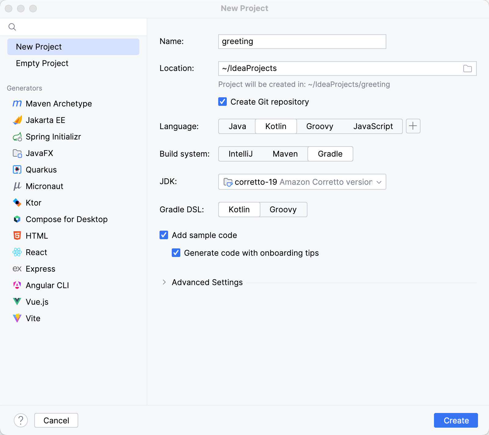 New Kotlin project with the Gradle build system with Kotlin DSL