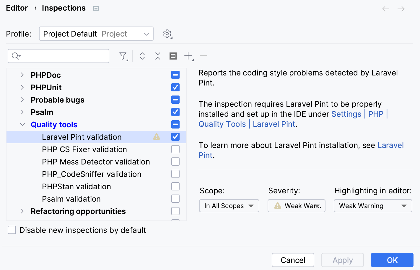 Select Laravel Pint validation checkbox
