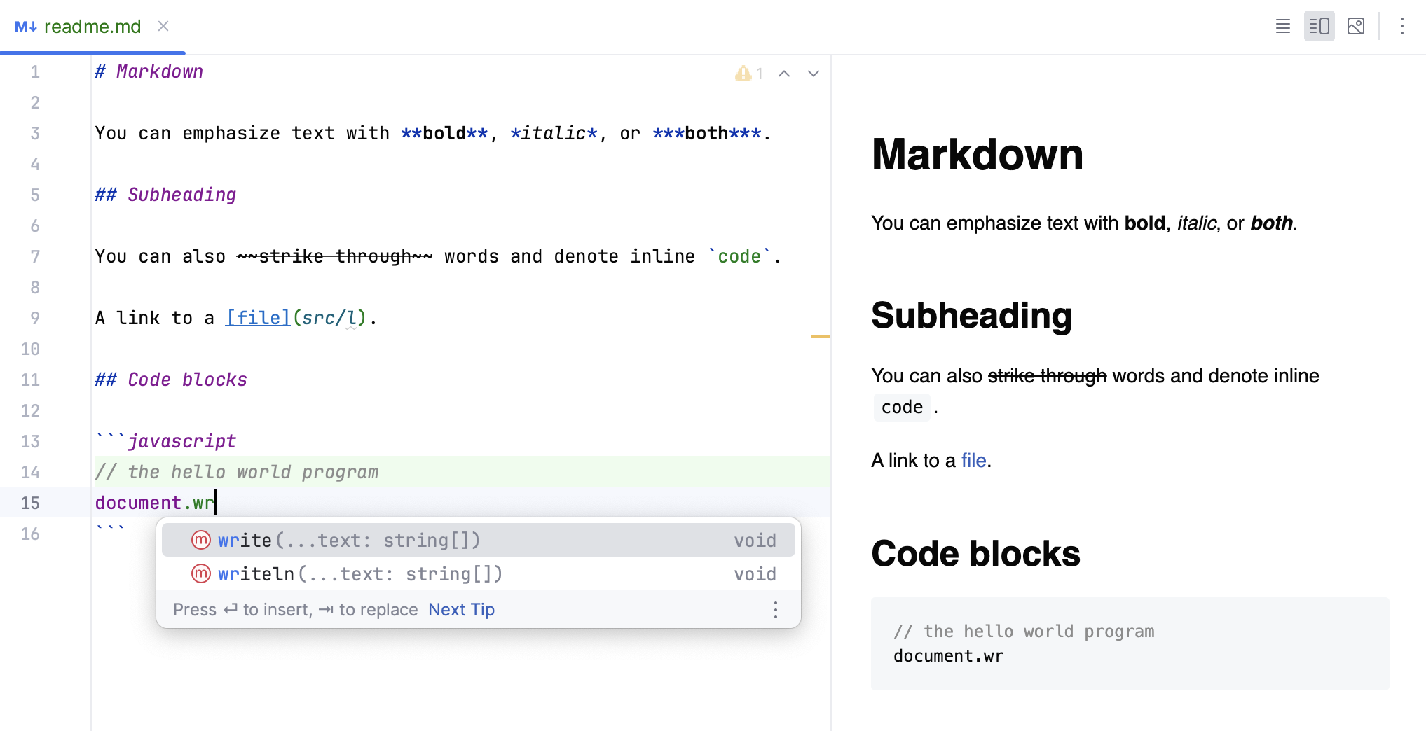 Insert a fenced code block in Markdown