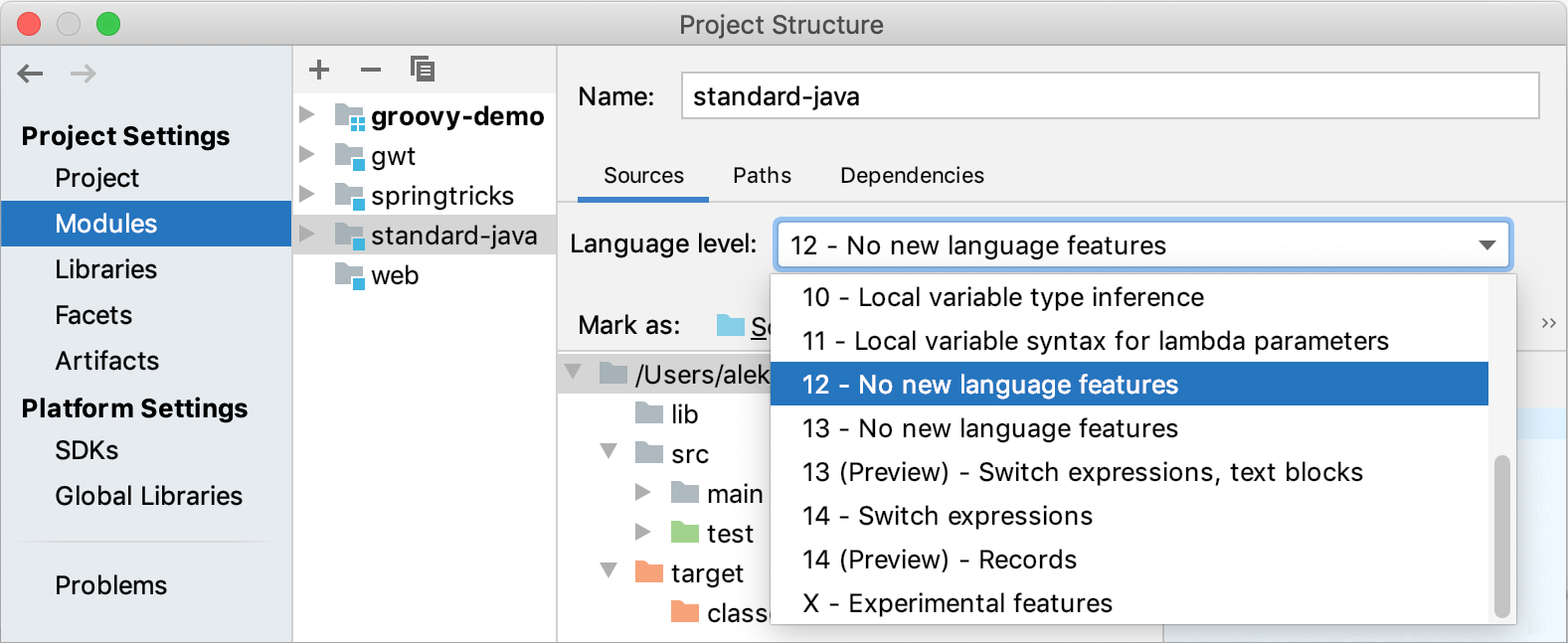 Specifying the module language level