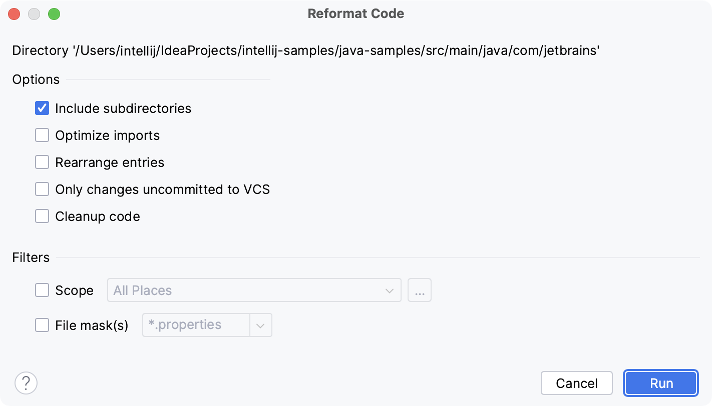 Module or directory reformat dialog