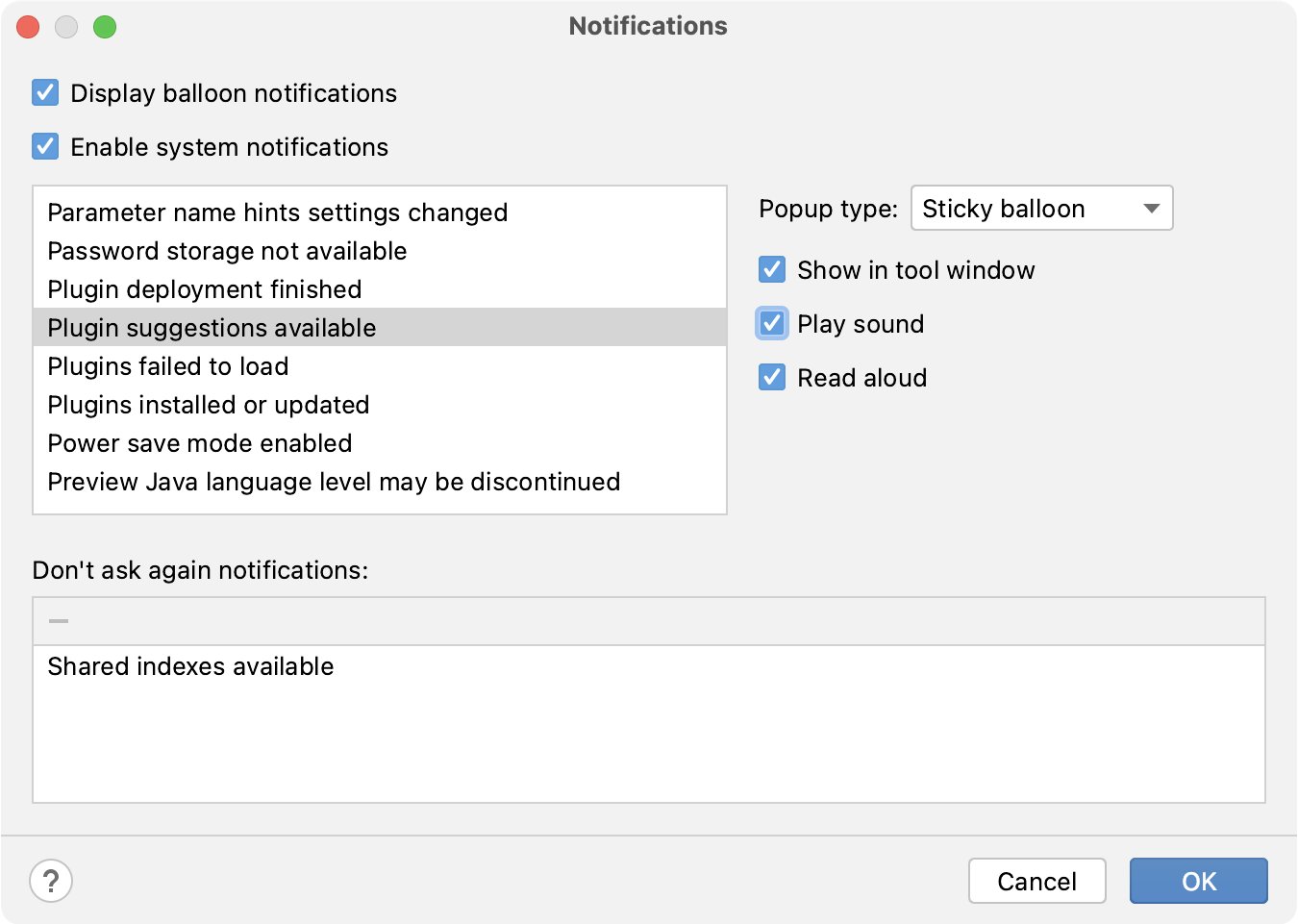 Configuring notifications settings