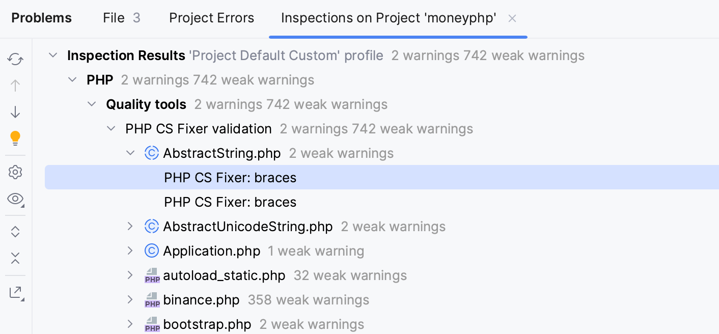 PHP CS Fixer inspection list