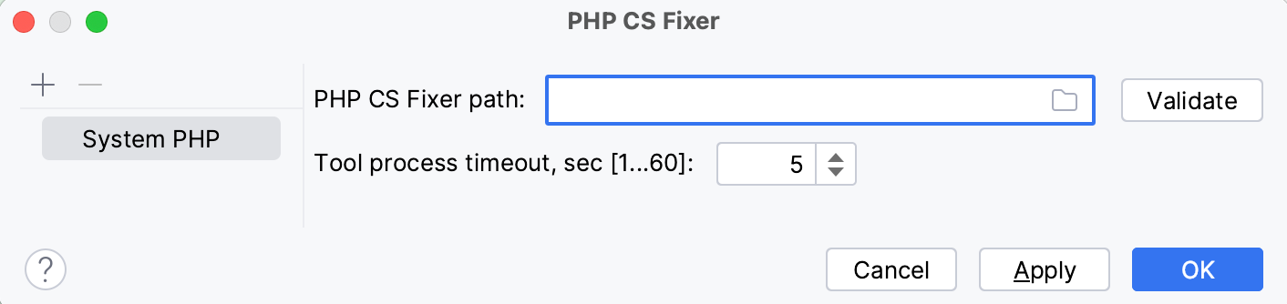 Empty PHP CS Fixer path field