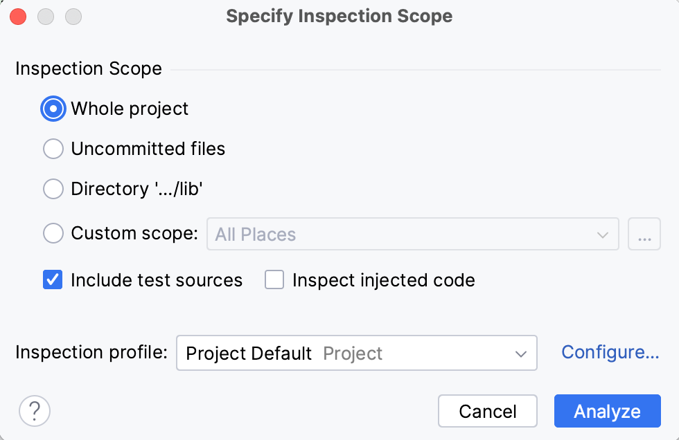 The Specify Inspection Scope dialog