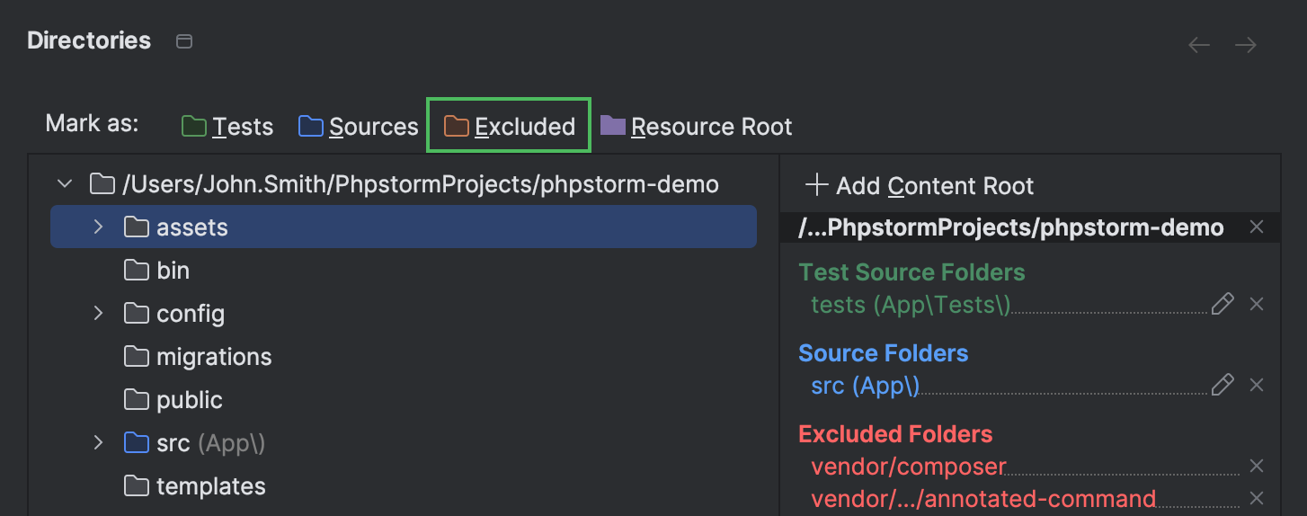 Excluded files and folders | PhpStorm Documentation