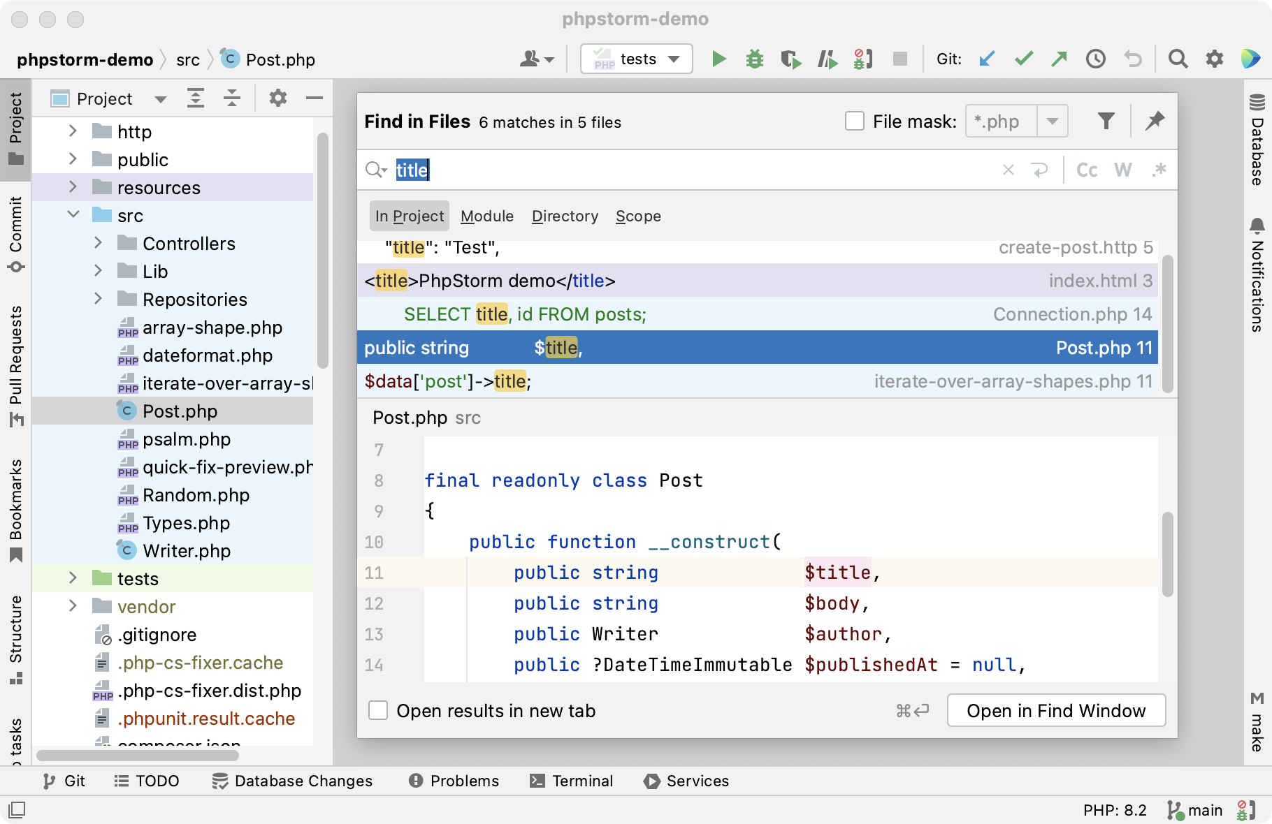 Customize PhpStorm: search and replace