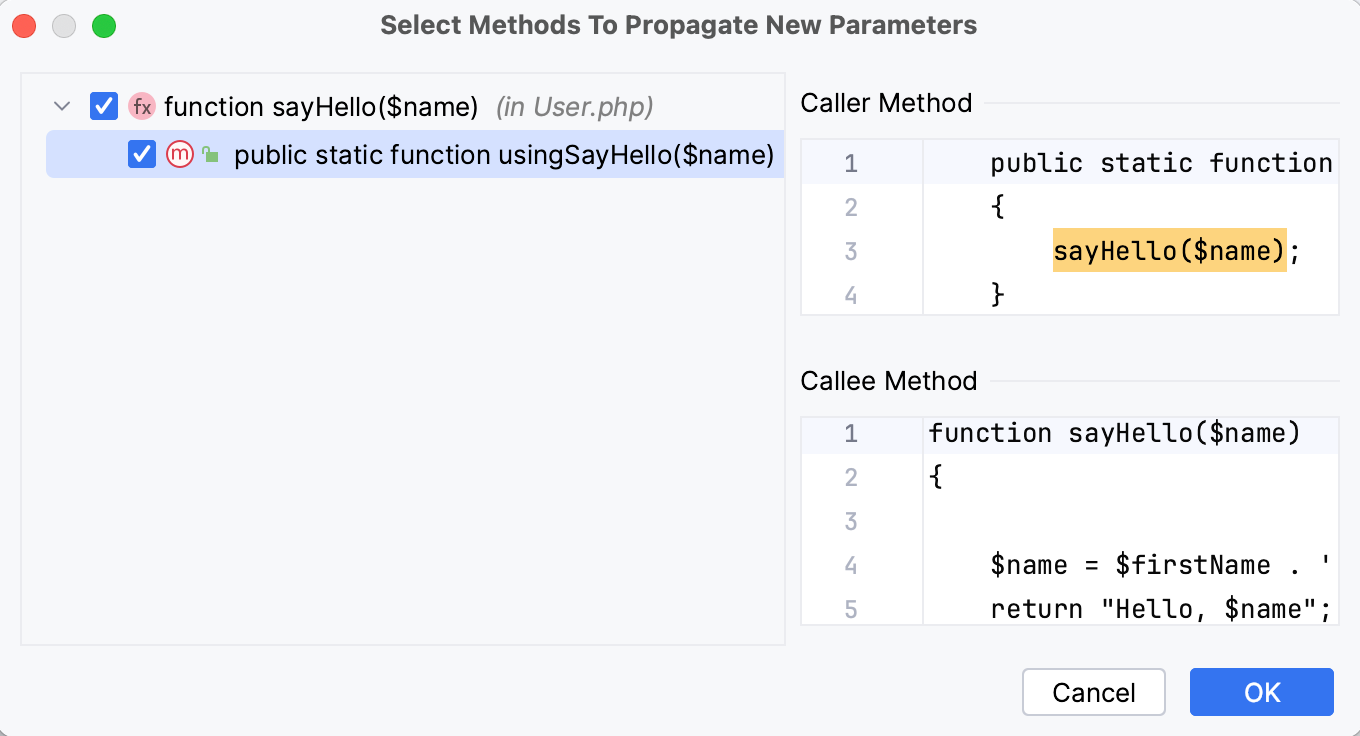 the Propagate Parameters dialog