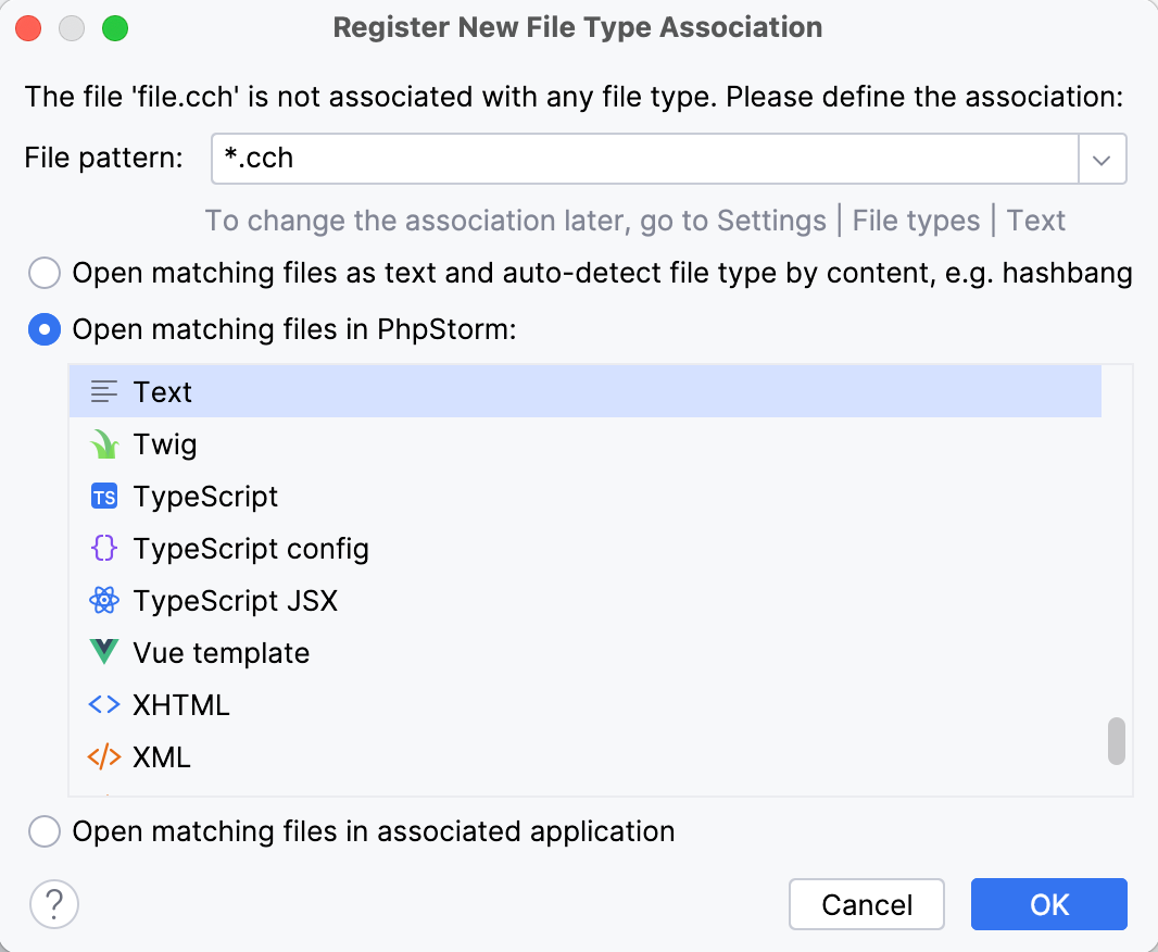 PhpStorm: Associating a filename pattern with specific file type