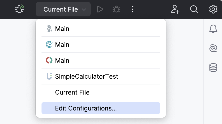 Running tests with a run configuration: select the run configuration