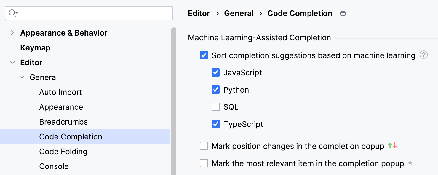 ML-assisted completion settings