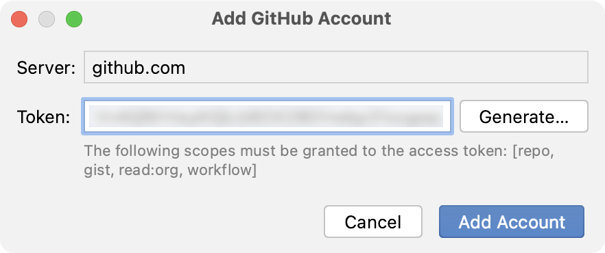 Adding GitHub account with token