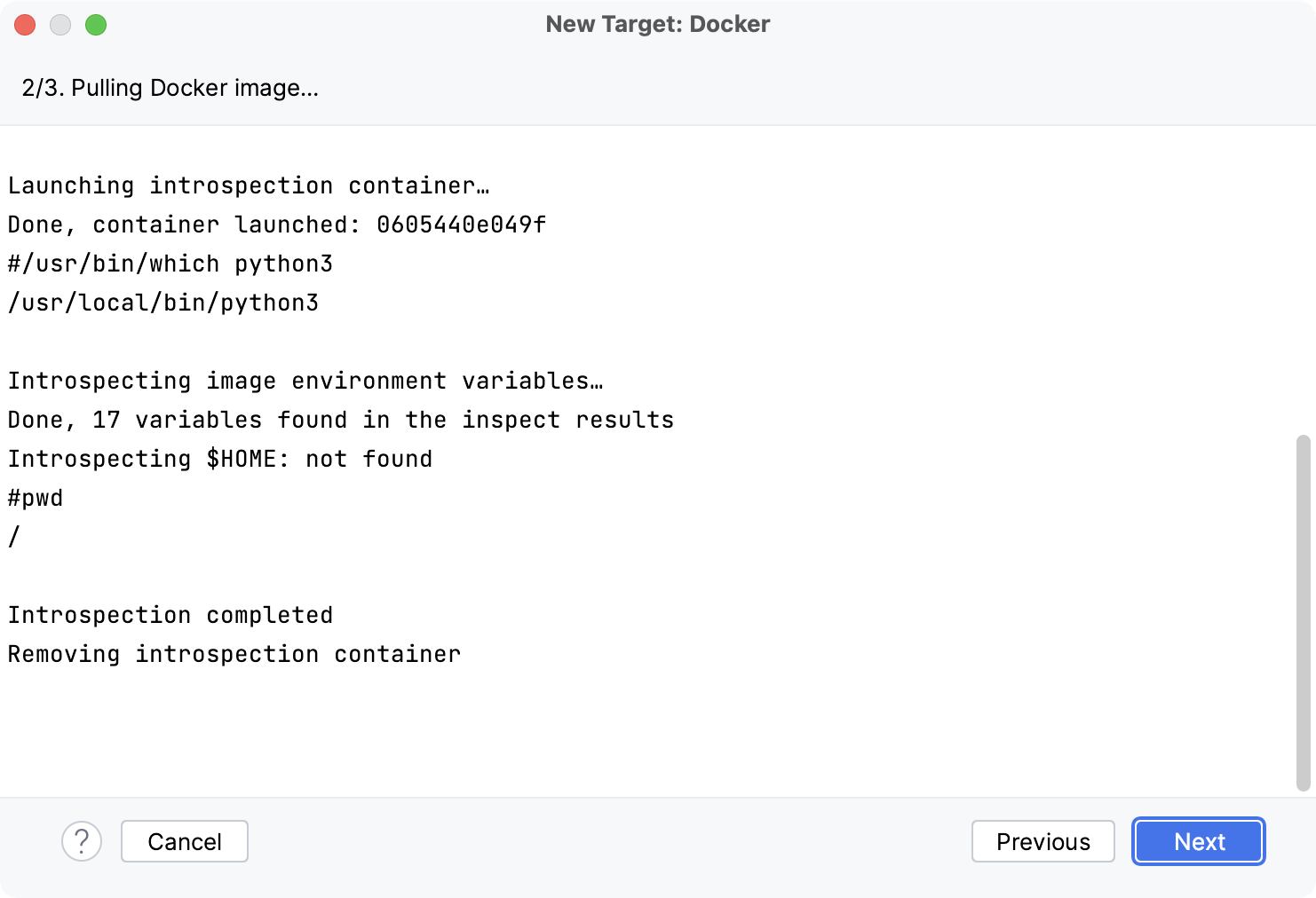 Docker container introspection is completed