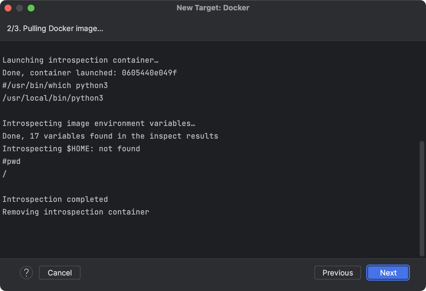 Docker container introspection is completed