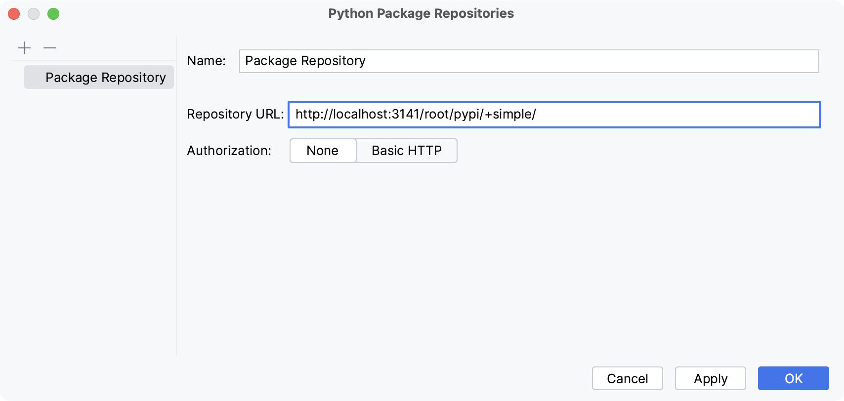 添加Python存储库：无授权