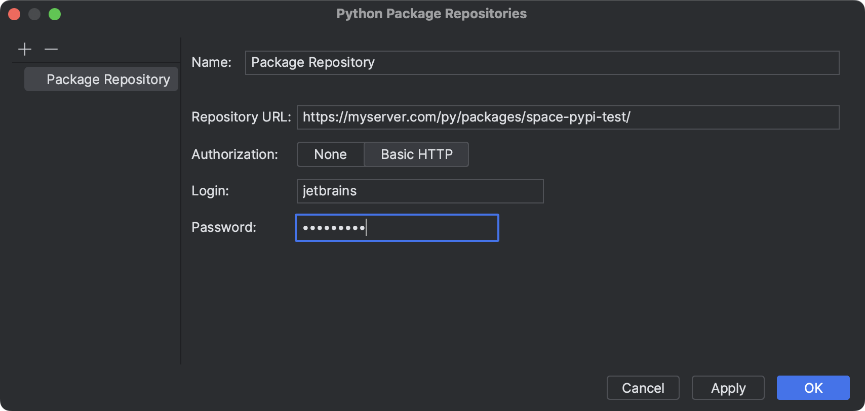 Adding a Python repository: Basic HTTP Authorization