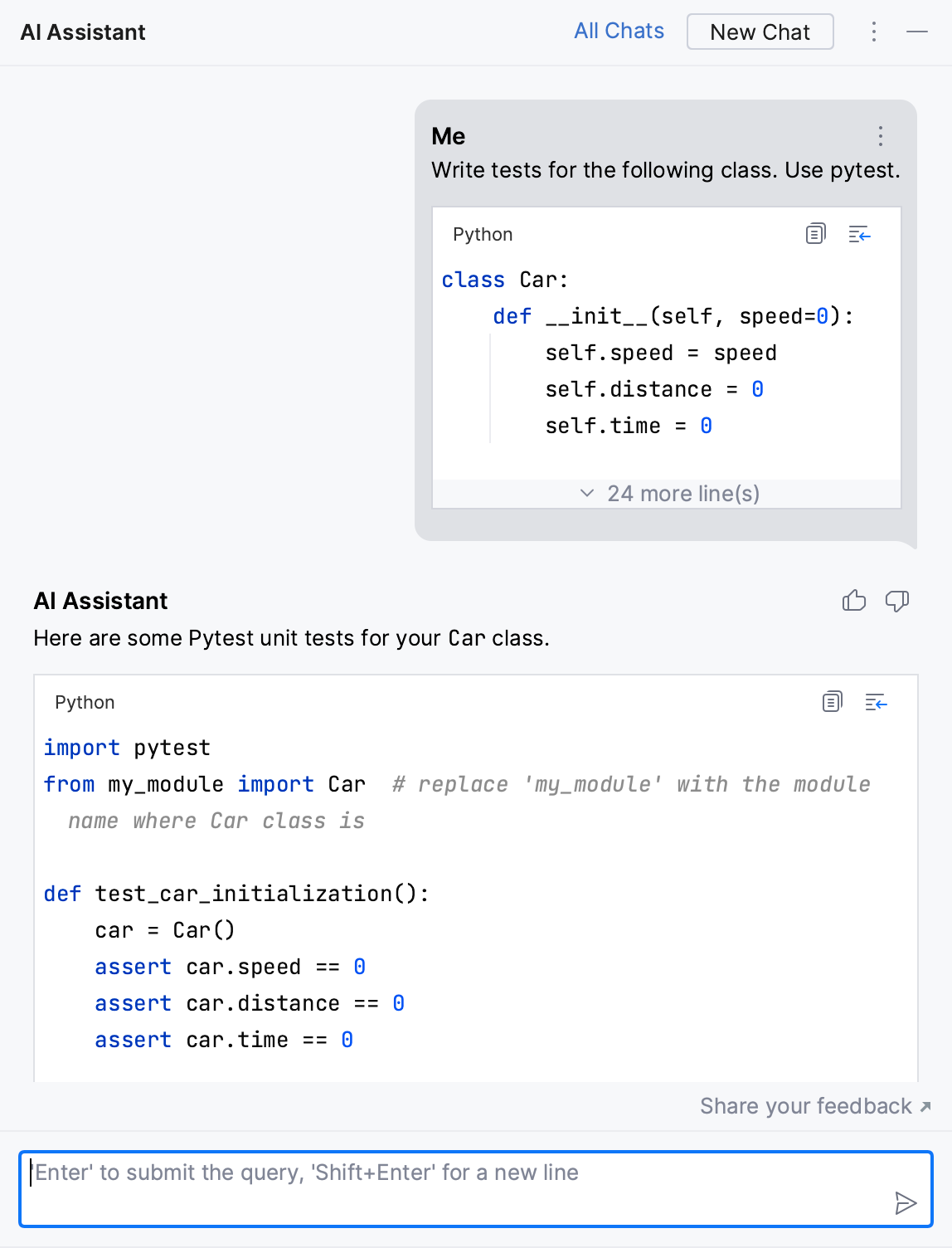 PyCharm: Asking AI Assistant programming-related questions