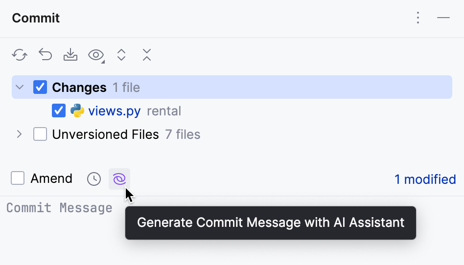 PyCharm: AI Assistant generates commit messages