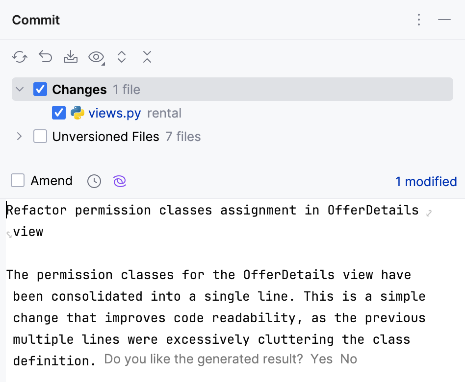 PyCharm: AI-generated commit message
