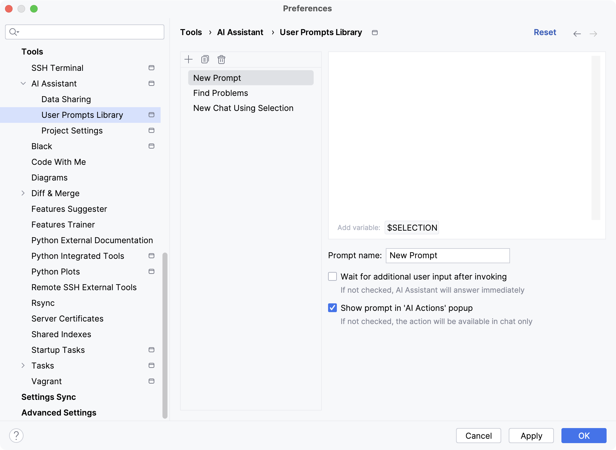 PyCharm: User prompts library settings