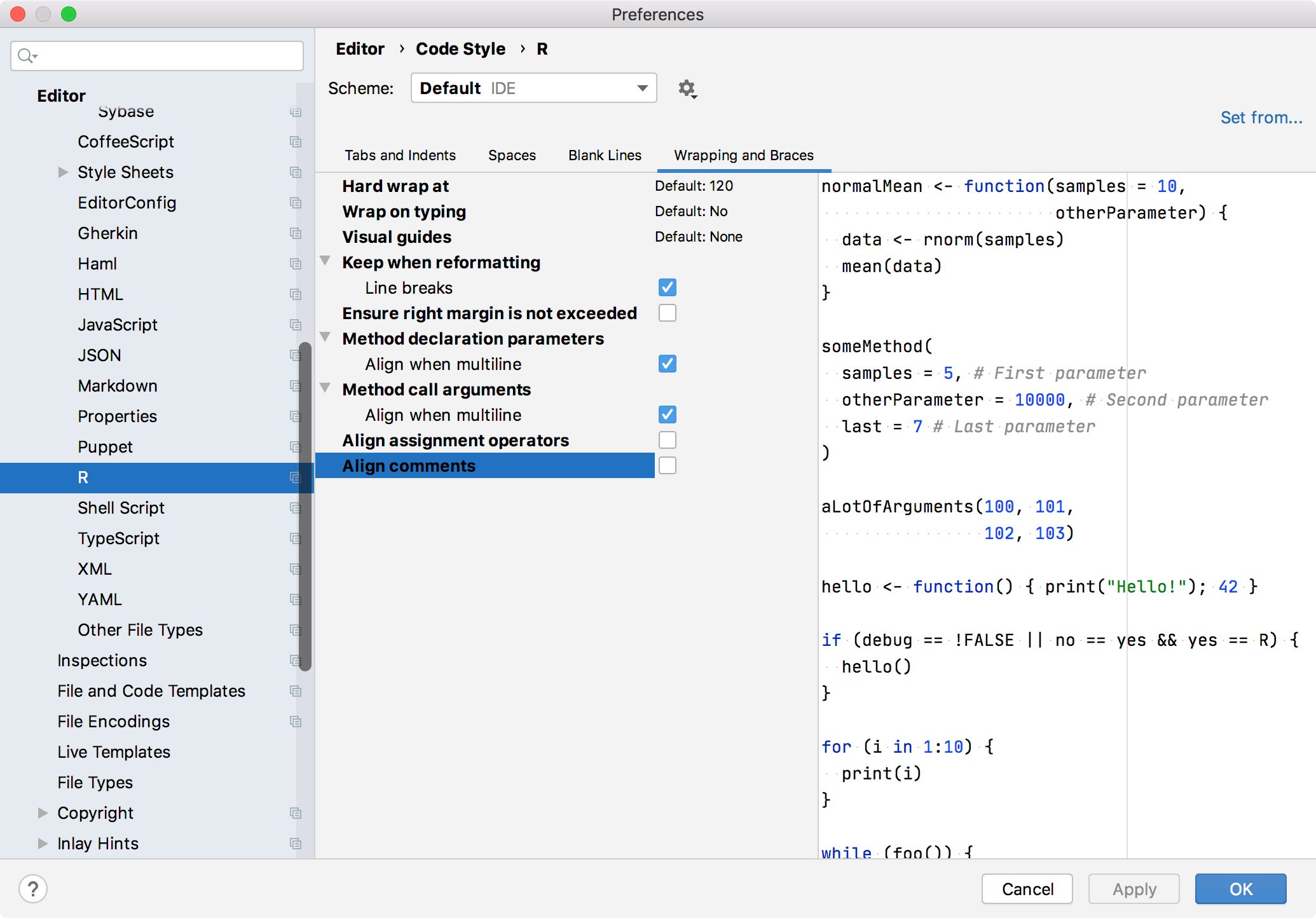 R code style settings