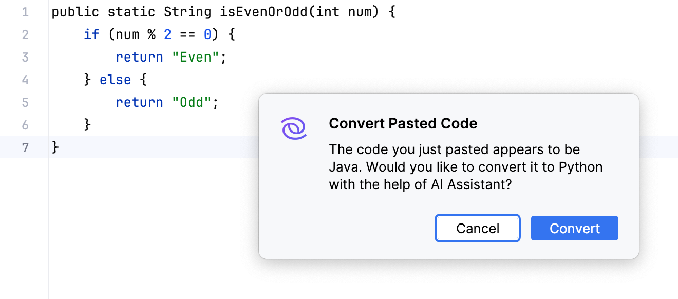Convert Pasted Code dialog